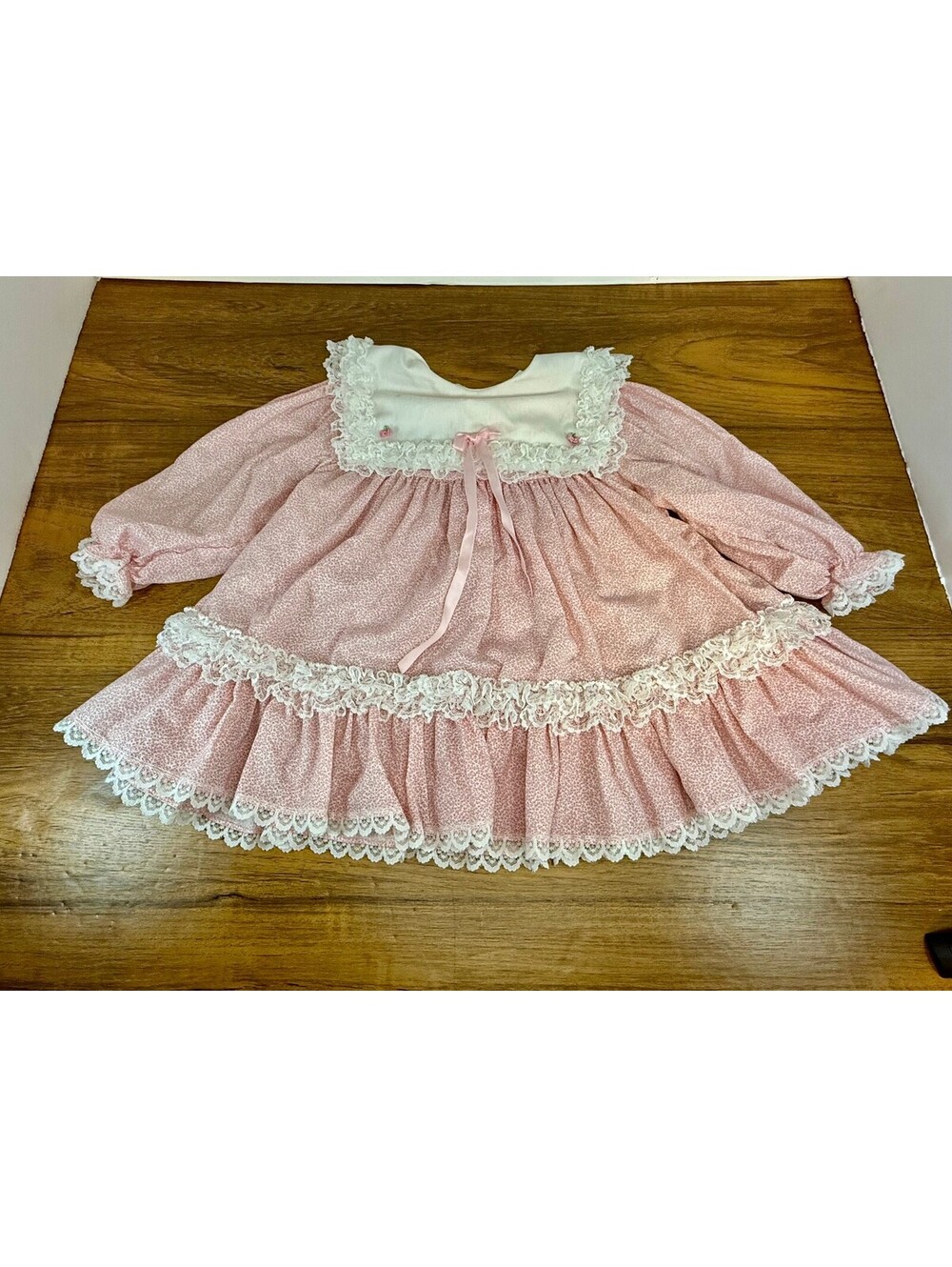 Vintage Bryan Baby Girl Dress 24M Pink Floral Lace Prairie Dress Made in USA